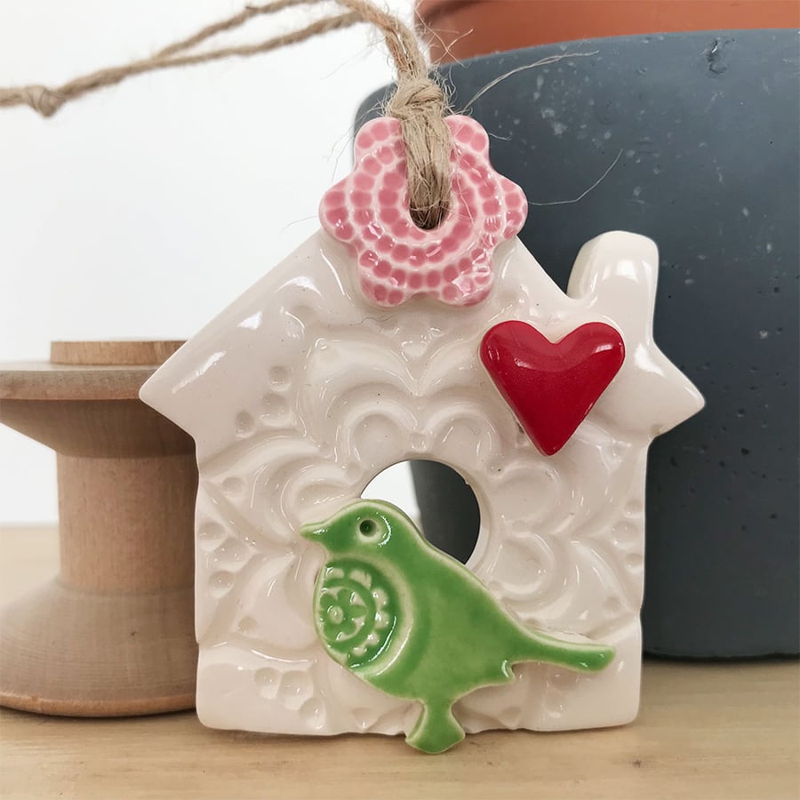 Small Ceramic bird house decoration Pottery bird house 