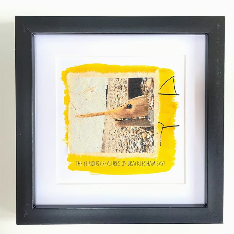 Shark; framed image, mounted, and printed on card and handmade paper