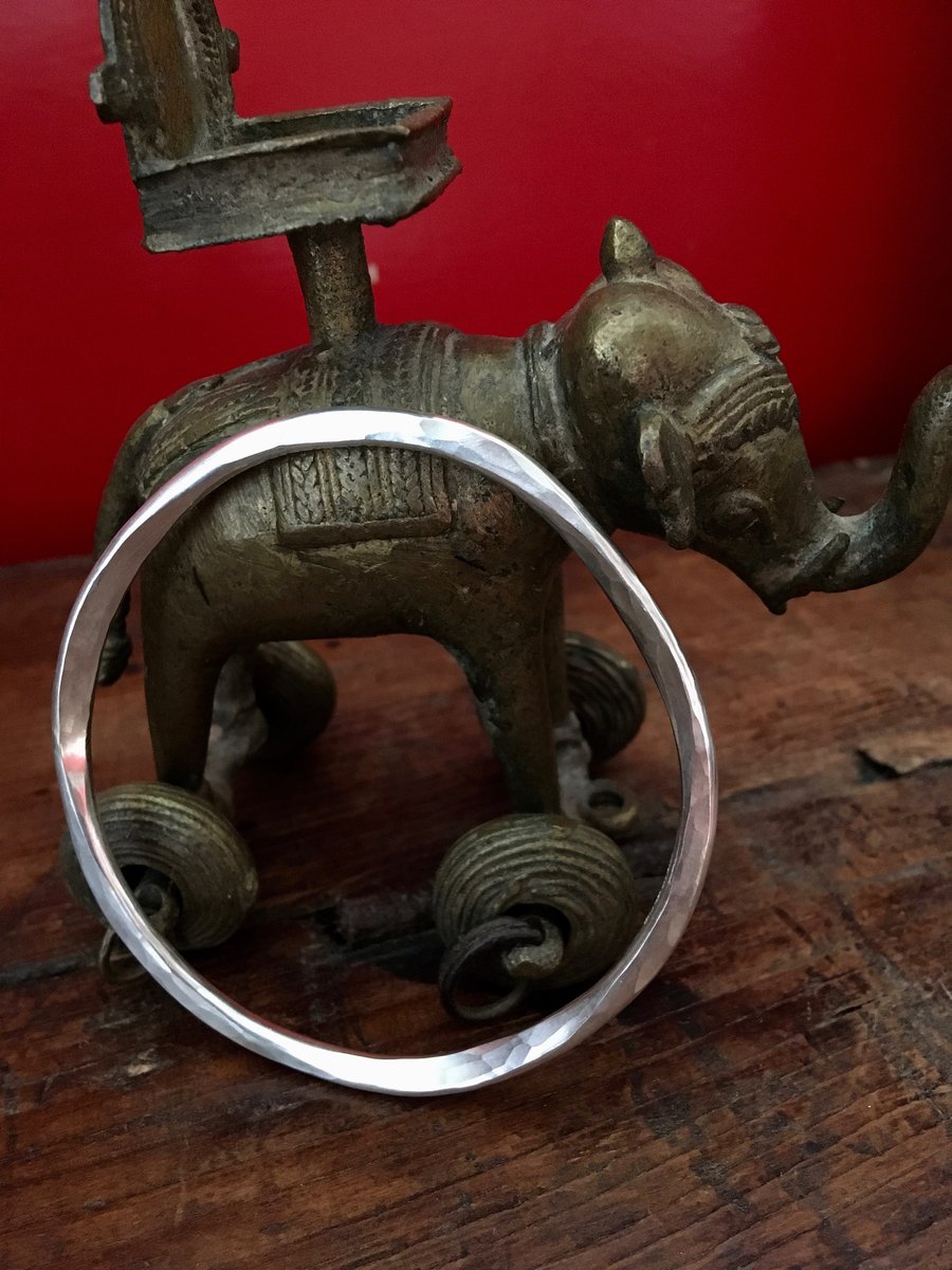 Sterling silver wonky bangle - hammered silver bracelet - hallmarked 