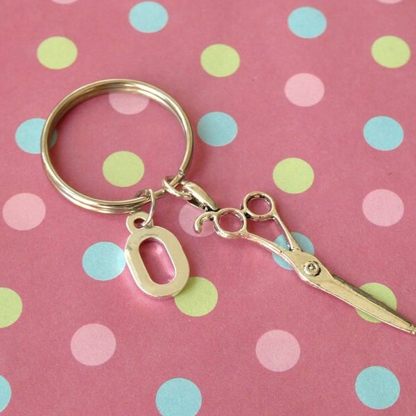 Silver scissor initial keychain