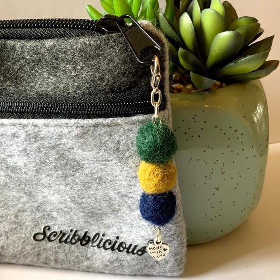 Felted wool ball purse charm