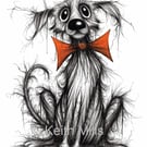 Bow tie Barry Print A4 size picture Very scruffy pet dog in need of love