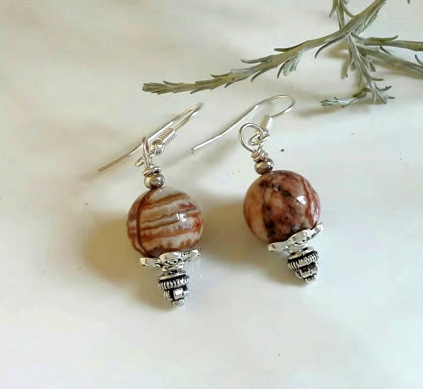 Huggie African Jasper & Tibetan Silver & Plated Earrings