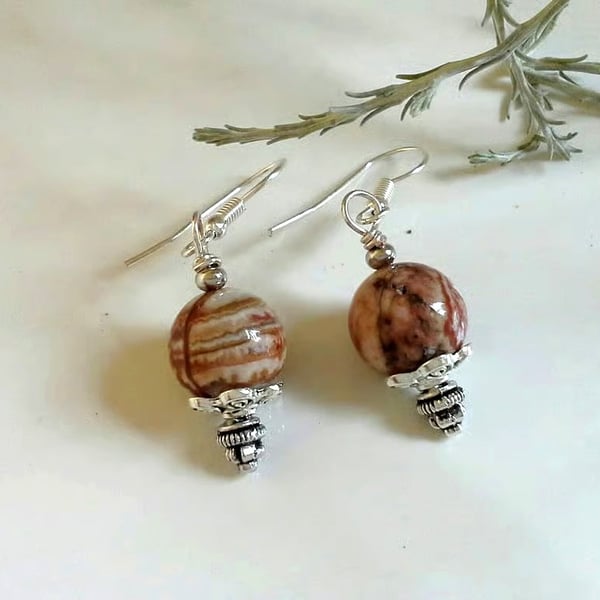 Huggie African Jasper & Tibetan Silver & Plated Earrings