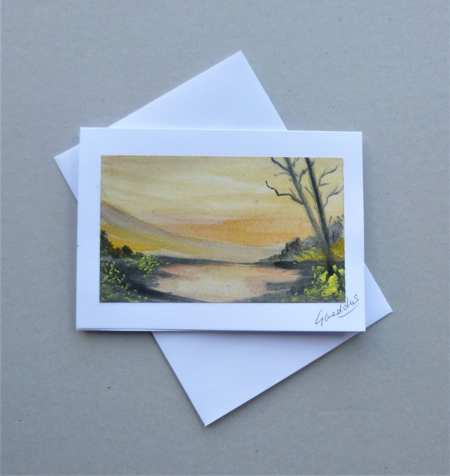 Hand painted watercolour landscape greetings card ( ref F 426.L2 )