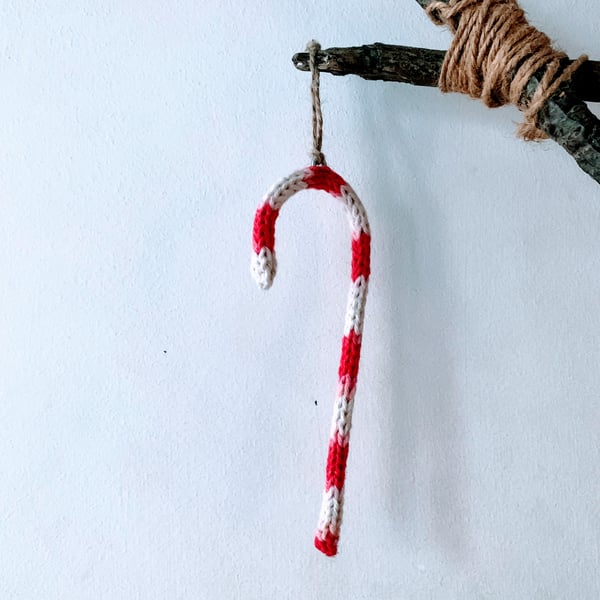 Candy Cane - hand dyed, hand knitted, hand sculpted Christmas tree hanging decor