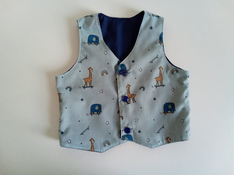 Waistcoat, age 6-9 mths, Boys waistcoat, giraffes, elephant, Babies and Children