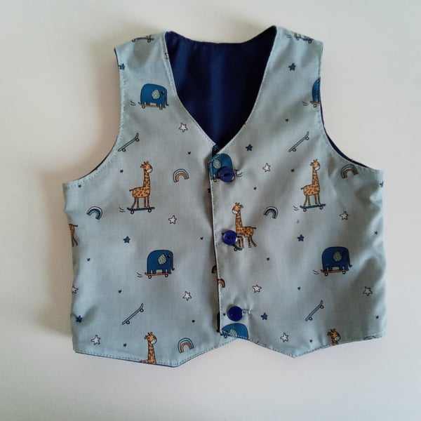 Waistcoat, age 6-9 mths, Boys waistcoat, giraffes, elephant, Babies and Children