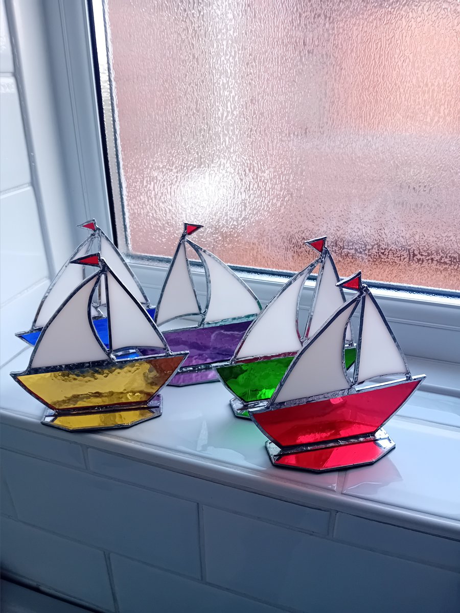 Stained glass free standing Yacht suncatcher