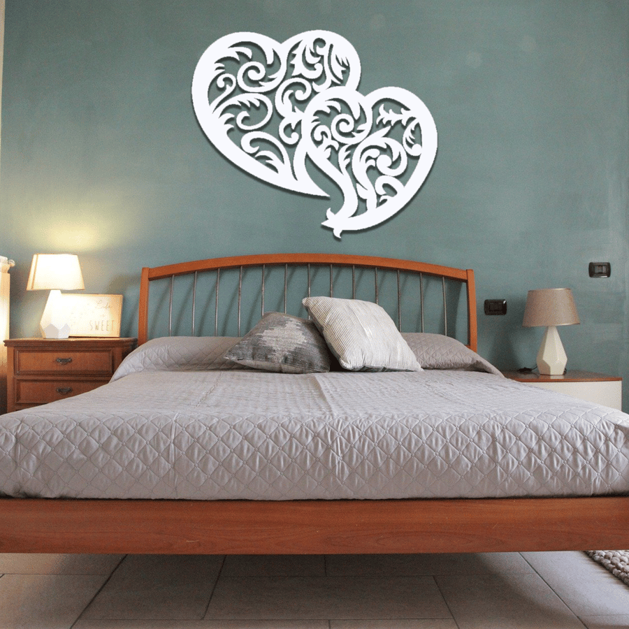 Wooden Hearts Wall Hanging, Modern Overbed Decor, Unique Wedding Gift, Bedroom