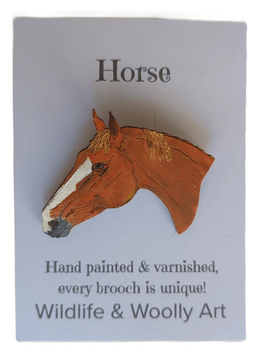 Chestnut Horse Brooch - Hand Painted & Varnished