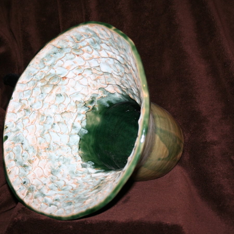 CUSTOMER ORDER DO NOT BUY Wide mouthed textured green & white ceramic pot