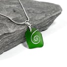 Sea Glass Pendant - Green Beach Glass - Handmade Celtic Necklace Jewellery