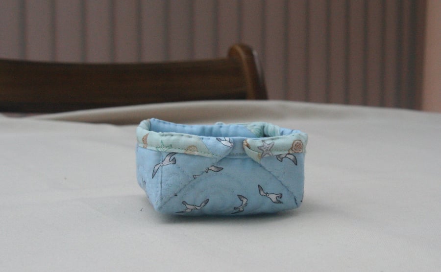 Small Quilted Storage box featuring seaside themed & Seagull Fabric