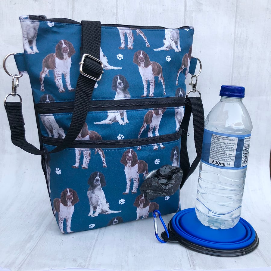 Dog walking bag, crossbody bag, springer spaniels