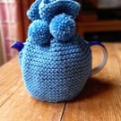 Hand knitted 2 pint (4 cup) tea cosy in Cornish Blue