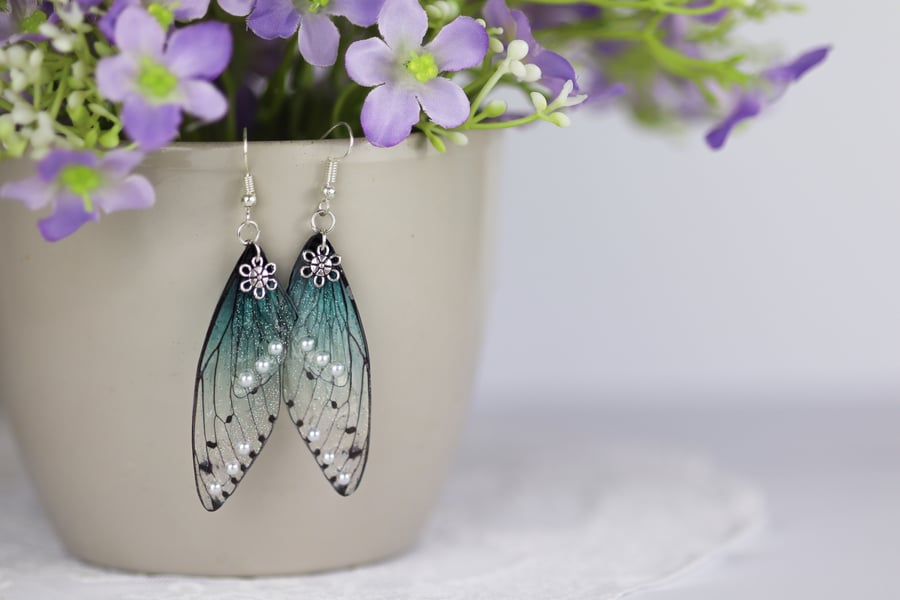 Fairy Wing Earrings - Butterfly Cicada - Sky Blue - Fairycore - Gift - Boho