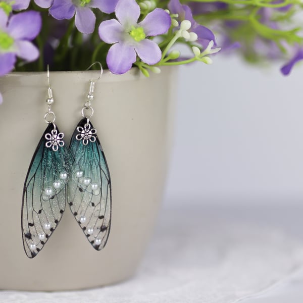 Fairy Wing Earrings - Butterfly Cicada - Sky Blue - Fairycore - Gift - Boho