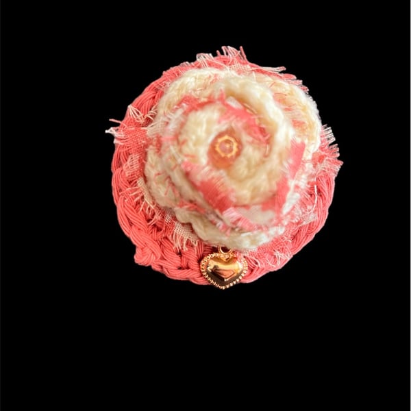 Crochet Rose  Brooch with Beaded Centre, Crochet Flower Pin, Shabby Chic