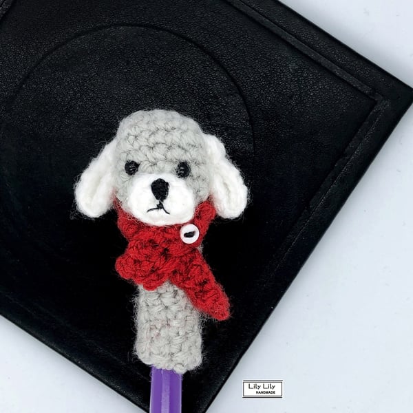 Grey Dog pencil topper, Max, Handmade by Lily Lily Handmade 