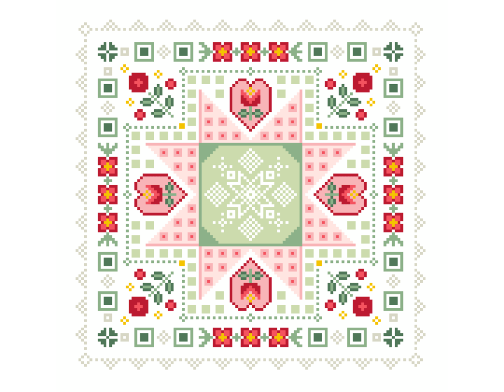 262 - Hearts and Roses Cross Stitch Pattern Shabby Chic Mini Sampler (PDF Chart)