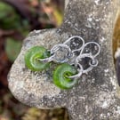 Peridot green recycled African glass and oxidised silver small dangle earrings
