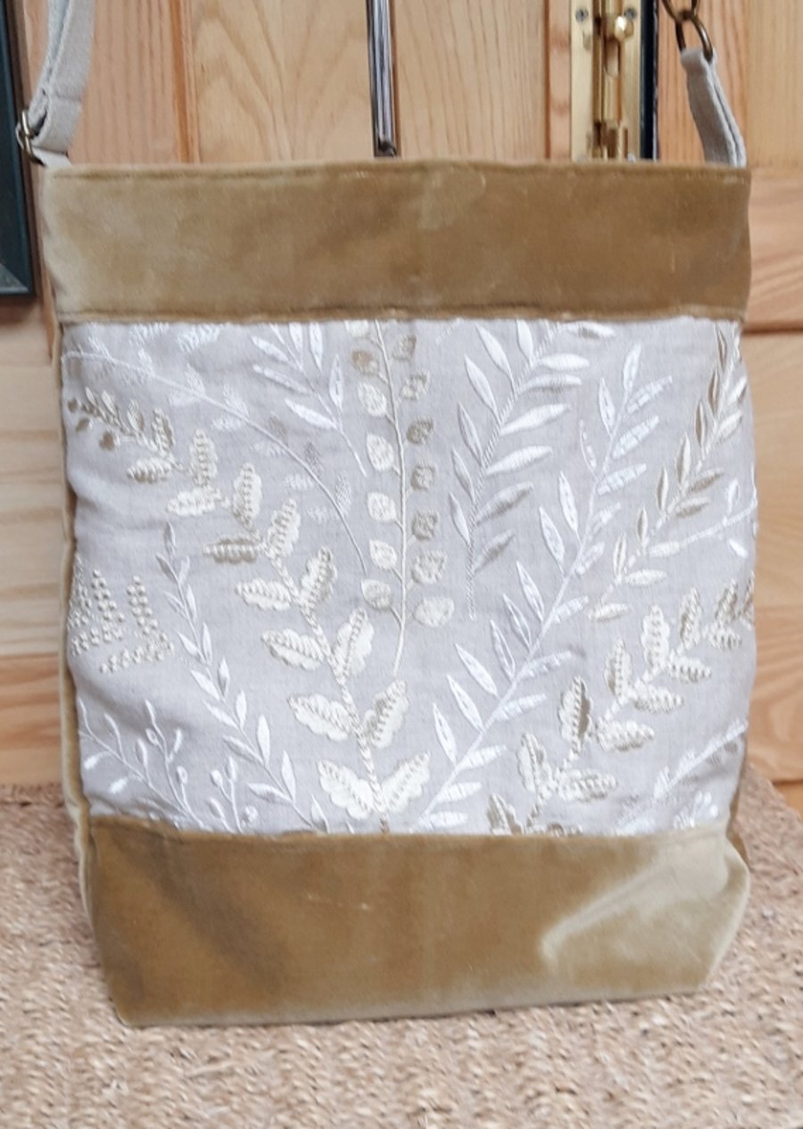 Sage green velvet and linen bag