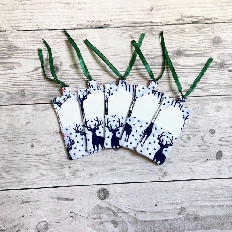 Christmas gift tags. With ribbon and card. Eco friendly. Reusable. Cotton fabric