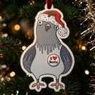 I Love Santa Pigeon Wooden Decoration - Funny Illustrated Christmas Ornament