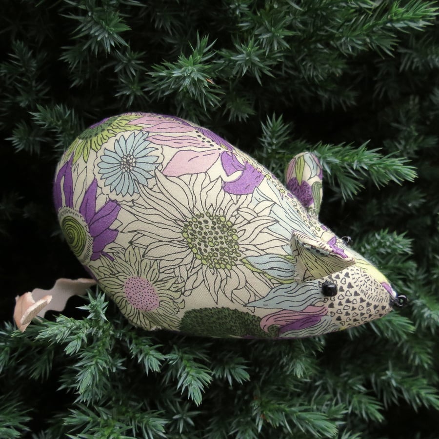 A fiield mouse pin cushion.  Made from Liberty Lawn.  Sewing.