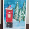 Christmas card, Post box with Robin in woods