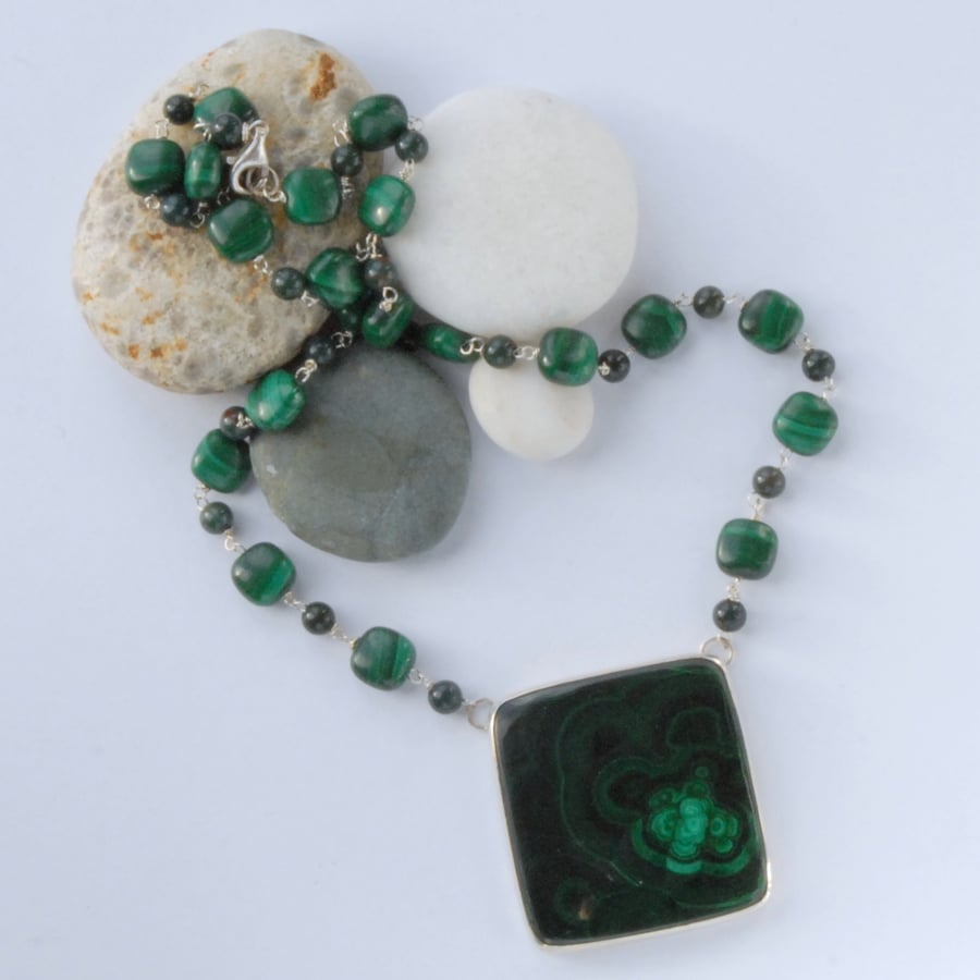 Statement dark green malachite necklace