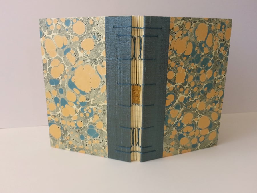 Marbled Journal, Blue & Yellow with silk trim. Lined pages. Gifts for Writers. 