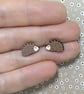 Hedgehog Earrings, Wooden Animal Studs, Silver Plated or Sterling Silver Backs - Image 2