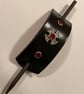 Dyed Black Leather HairStick Barrette W Iron Cross Centre & light Red Gems