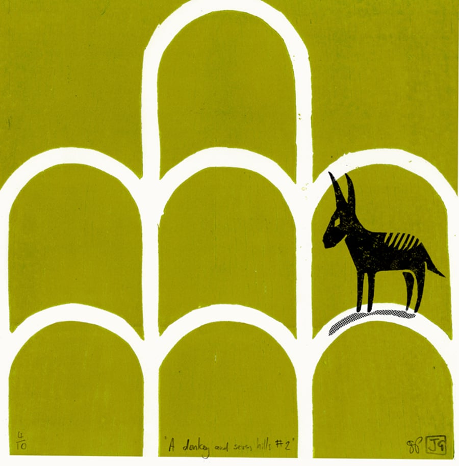   A Donkey And Seven Hills No.2 woodcut & screen-print (30cm square)