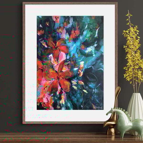 Summer Nights Art Print, Abstract Floral, A3 size