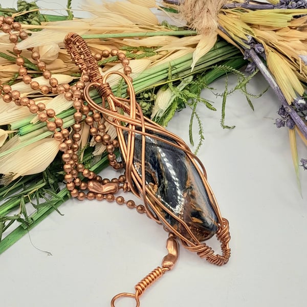 Celtic Style Copper Necklace With Pietersite