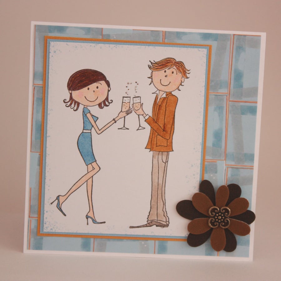 Handmade Engagement or Anniversary card - celebrating couple