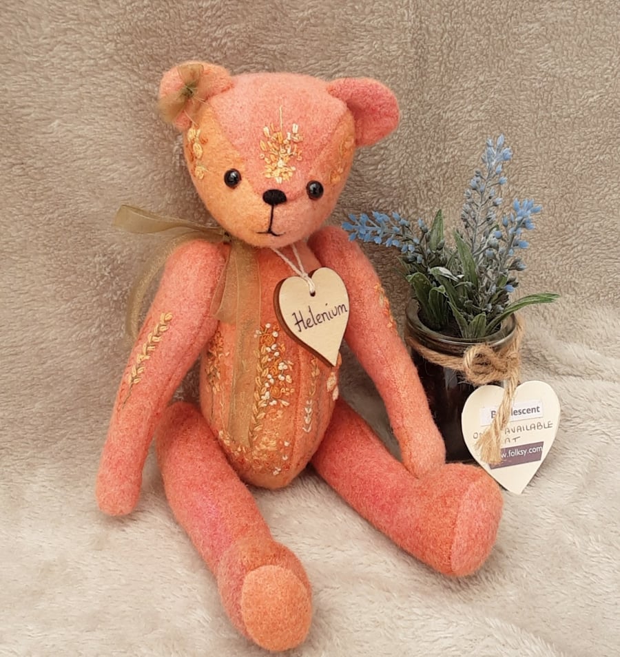Hand dyed and hand embroidered collectable bear. OOAK Artist bear by Bearlescent