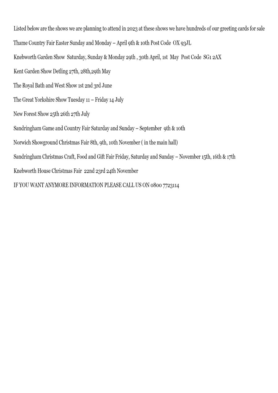 SHOWS BOOKED FOR 2023 AROUND THE UK