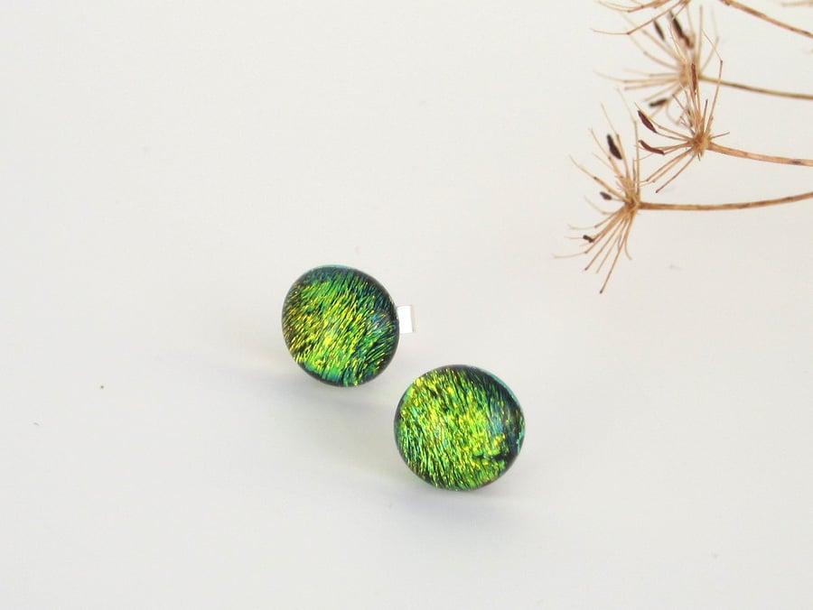 Stud earrings, autumn leaves glass and sterling silver