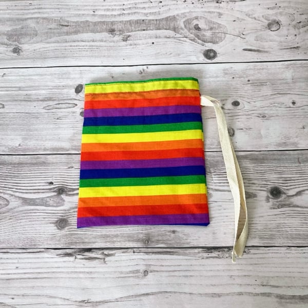 Rainbow Striped Fabric Drawstring Gift Bag: Small Present Wrap.