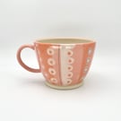 Handmade Mug Tea Coffee Peach Stripes Birthday Thank You Pottery Gift
