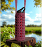 Hand Crochet Water Bottle Holder Crossbody Water Bottle Carrier - Rose Pink