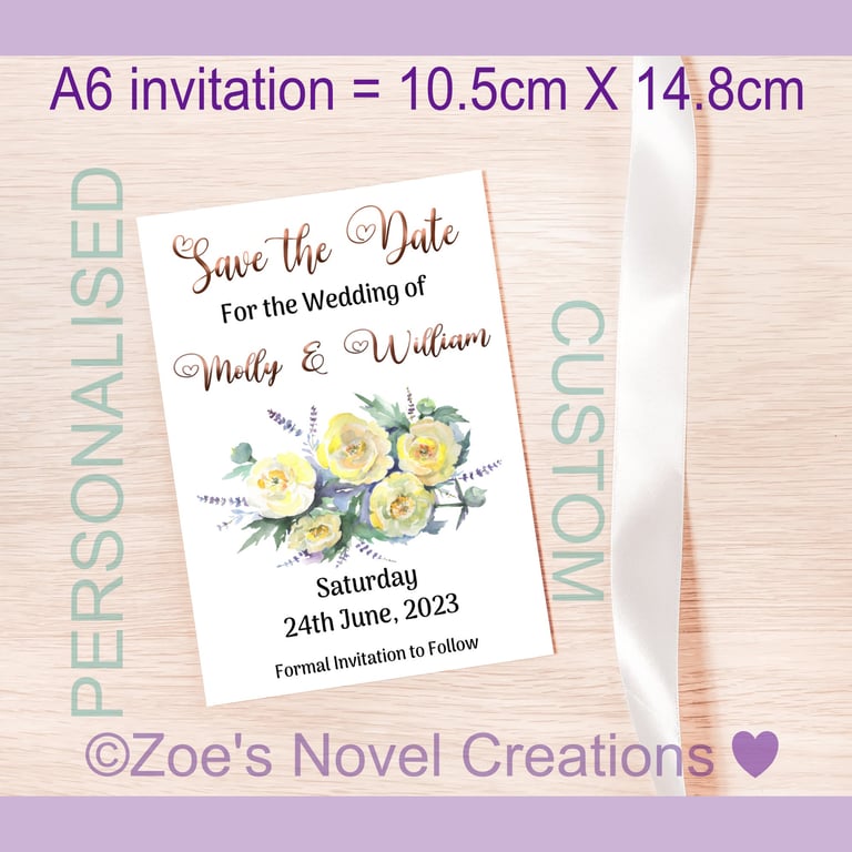 Save the Date Wedding Invitation Card (flat A6 card)
