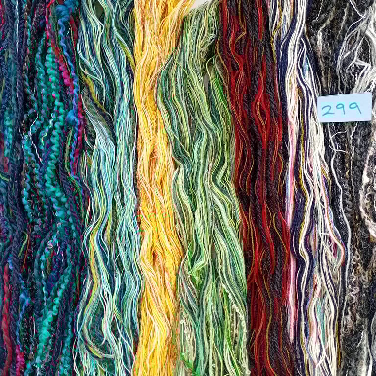 Textured yarns, creative threads, mixed media fibres, weaving thrums