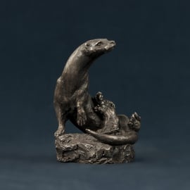 Otter and Cub Animal Statue Small Bronze Resin Ornament Sculpture