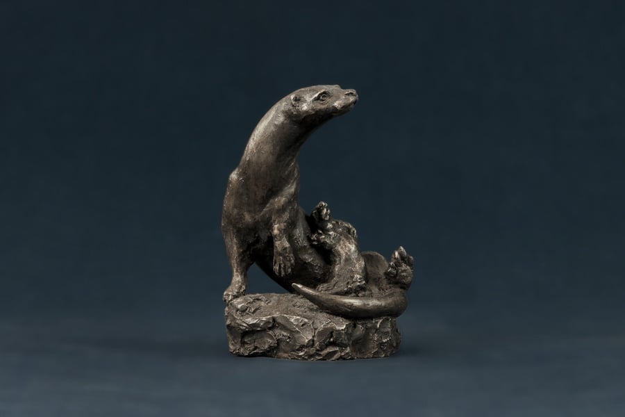 Otter and Cub Animal Statue Small Bronze Resin Ornament Sculpture