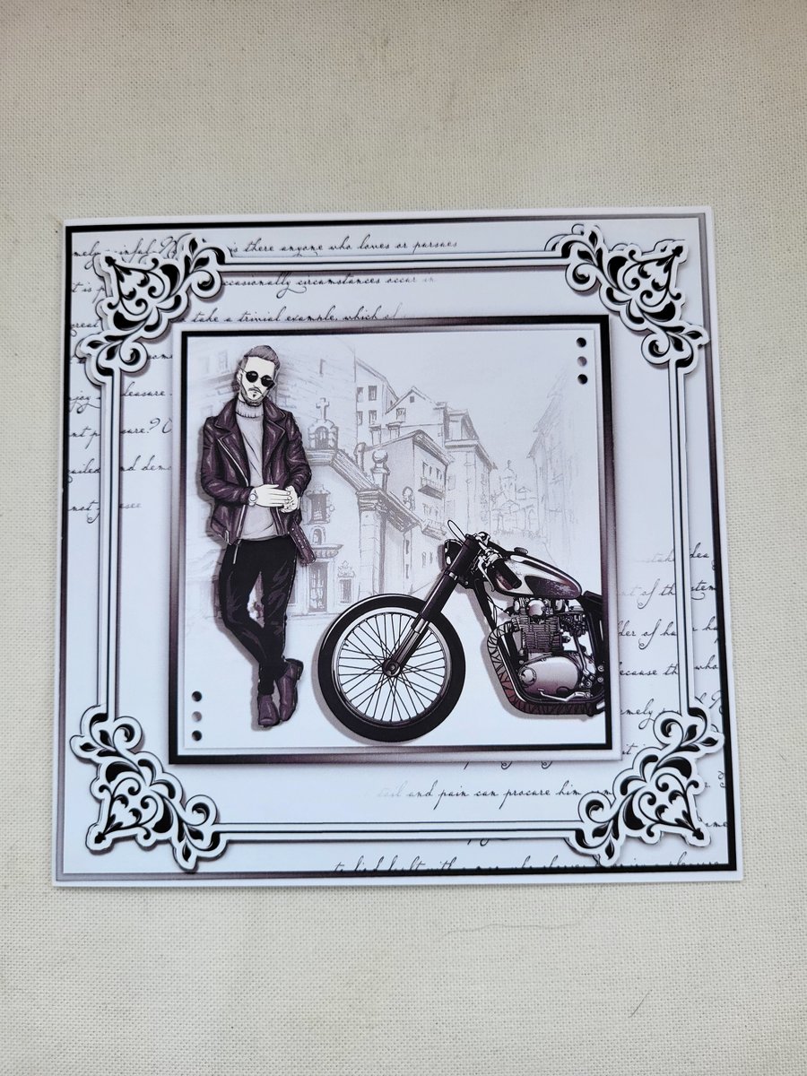 Handmade greeting card.  Motorcycle birthday card.  